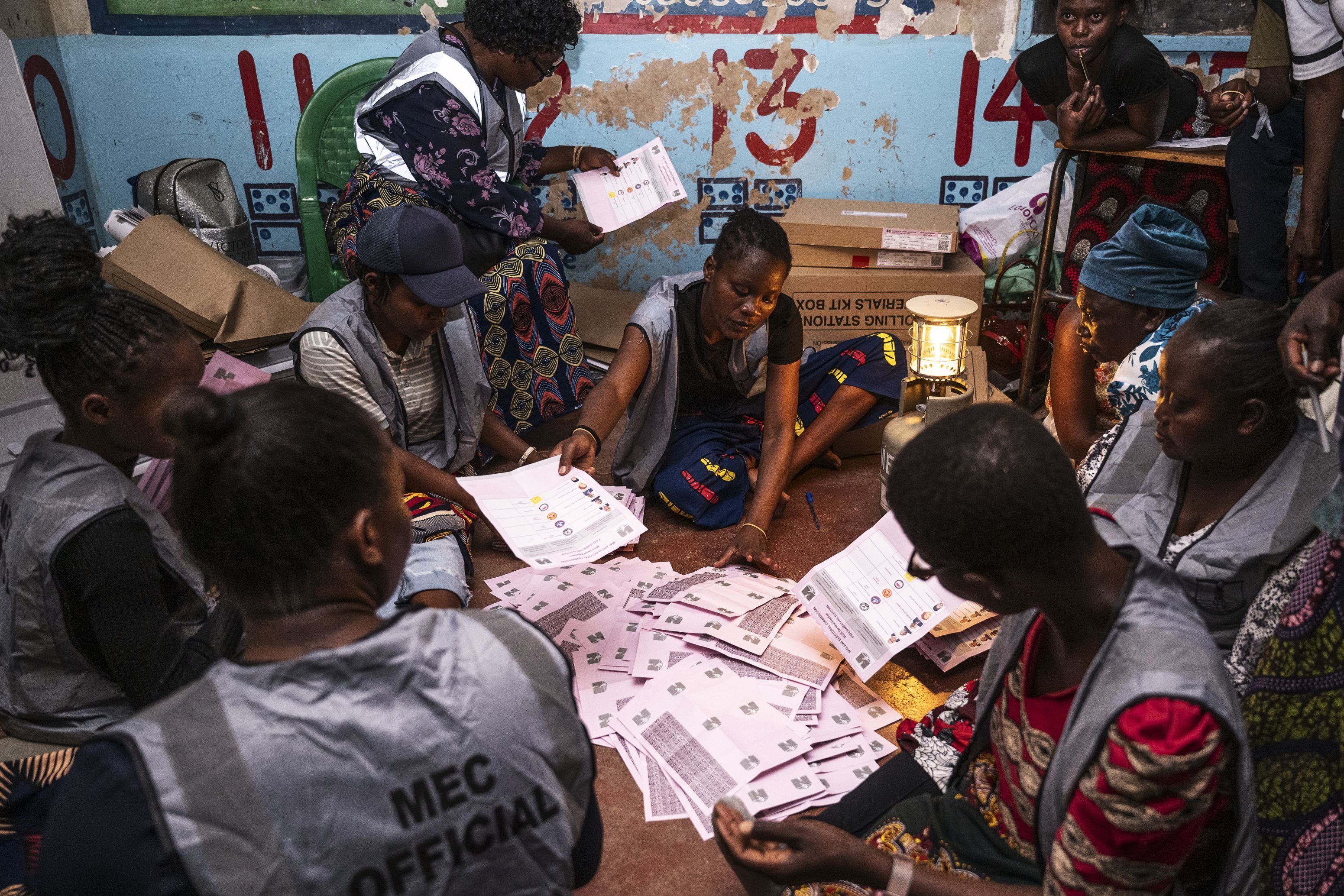 Election volunteers count ballots in Blantyre, Malawi, Tuesday, Sept. 16, 2025. (Thoko Chikondi - AP)