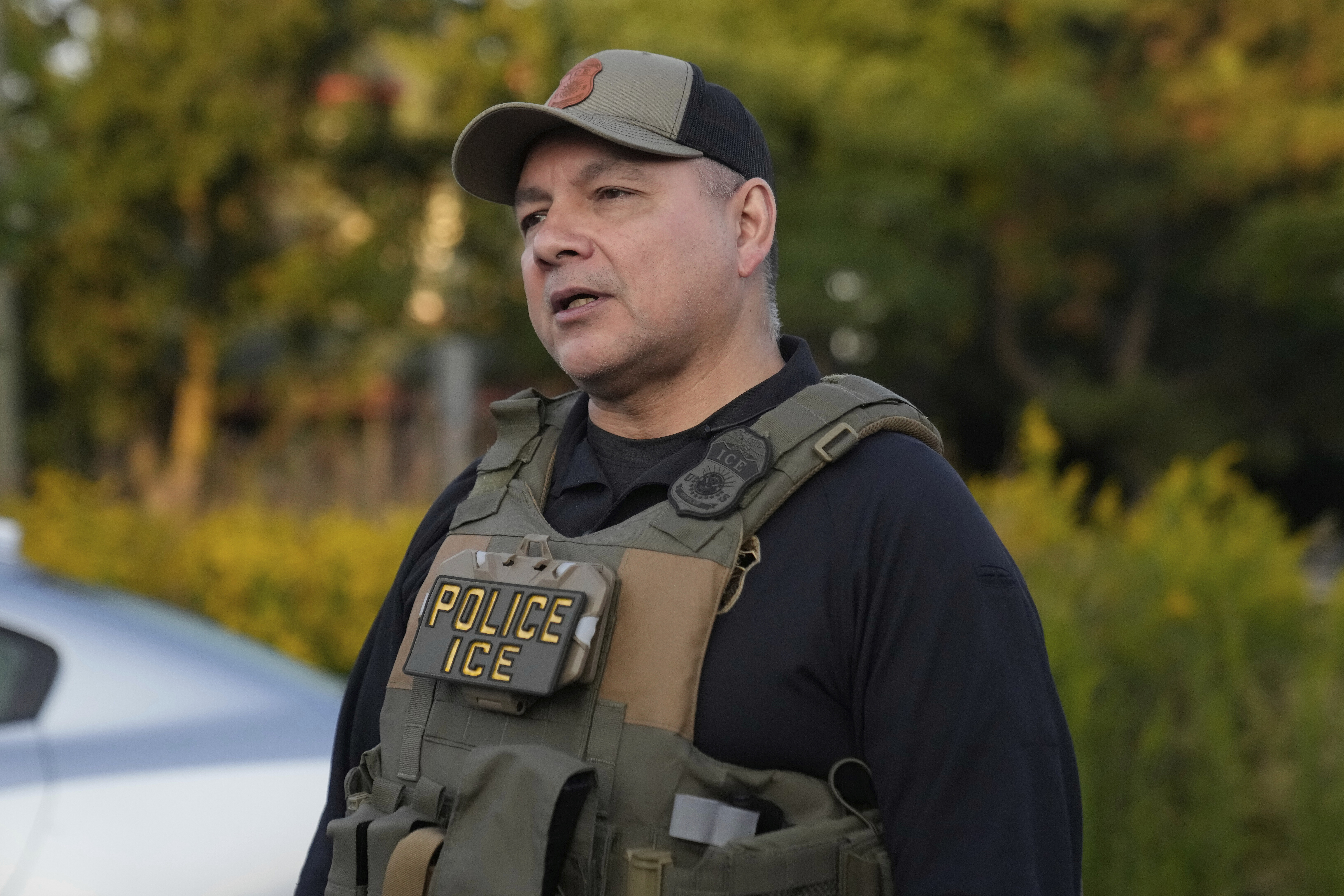 Acting Executive Associate Director of Enforcement and Removal Operations Marcos Charles is shown during a U.S. Immigration and Customs Enforcement operation in Park Ridge, Ill., Friday, Sept. 19, 2025. (Erin Hooley - AP)