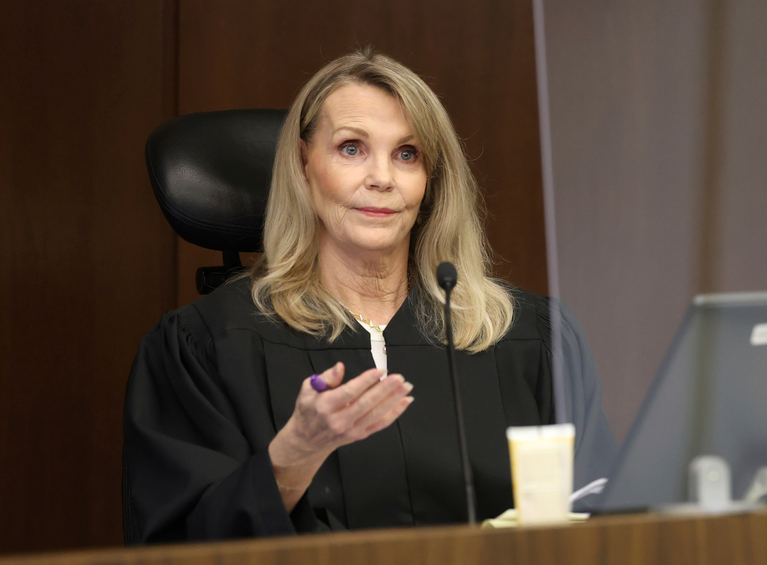 Eleanor J. Hunter, judge of the Superior Court of Los Angeles County, speaks as Orange County Superior Court Judge Jeffrey Ferguson appears for sentencing after his second-degree murder conviction for shooting his wife following an argument at the Central Justice Center in Santa Ana, Calif., Wednesday, Sept. 17, 2025. (Allen J. Schaben - Pool Los Angeles Times)