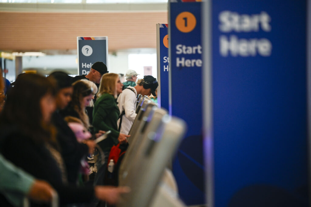airline ticket counter at Denver International AIrport