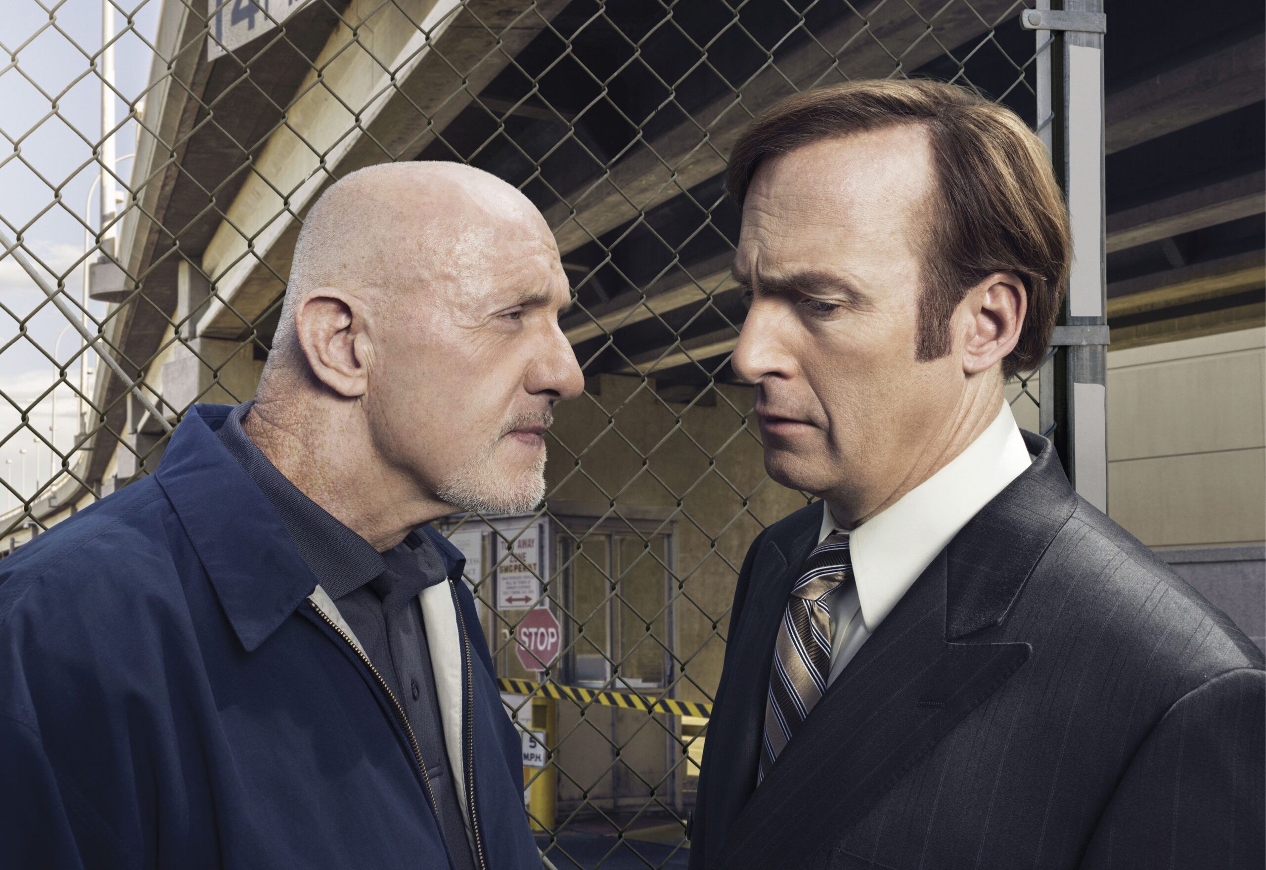 Jonathan Banks as Mike Ehrmantraut and Bob Odenkirk as Saul Goodman in 'Better Call Saul.'  BEN LEUNER/AMC