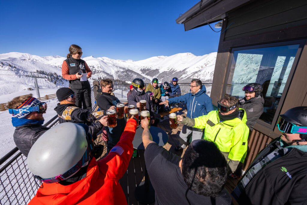 Raising a glass at Arapahoe Basin's Steilhang Hut. Photo by Lucas Herbert, Arapahoe Basin