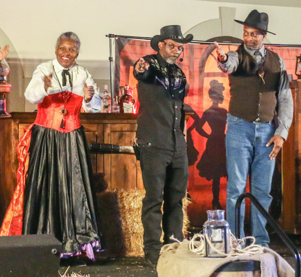 From left: Erica Brown, Jeff Campbell and DeAndre Carroll at curtain call for 'Jedidiah Blackstone,' Sept. 27, 2025. JOHN MOORE/DENVER GAZETTE