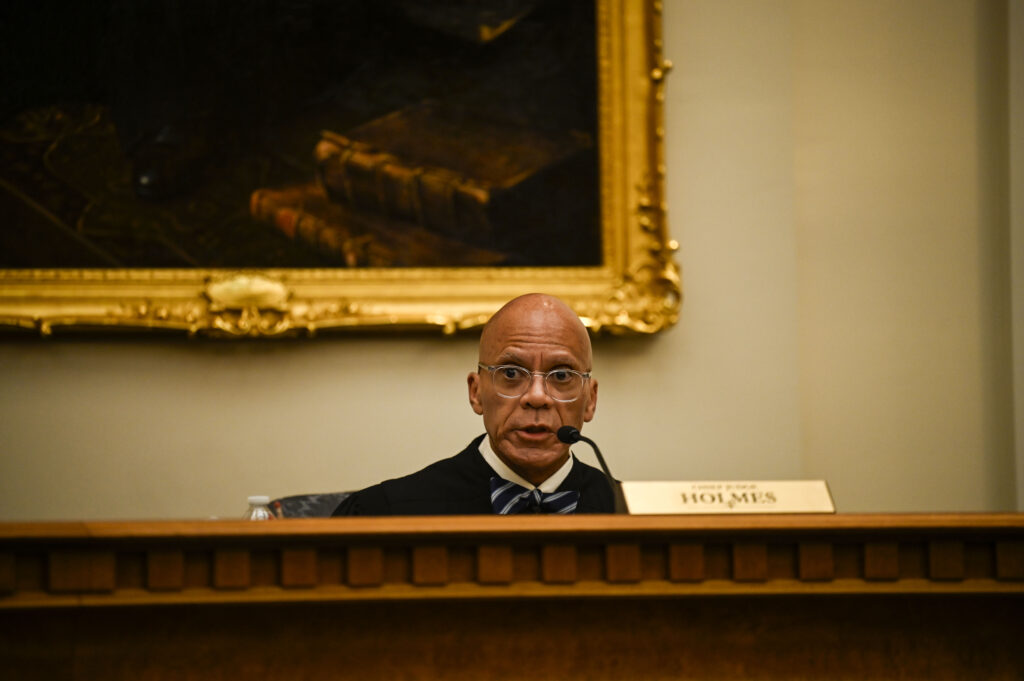 Chief Judge Jerome A. Holmes of the U.S. Court of Appeals for the 10th Circuit speaks on Tuesday, Sept. 9, 2025. (Stephen Swofford, Denver Gazette)