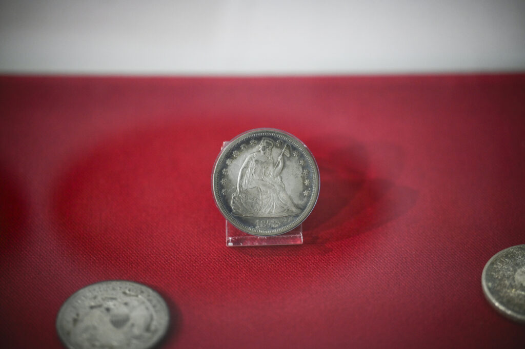 An 1878 silver half dollar on display at the Money Museum