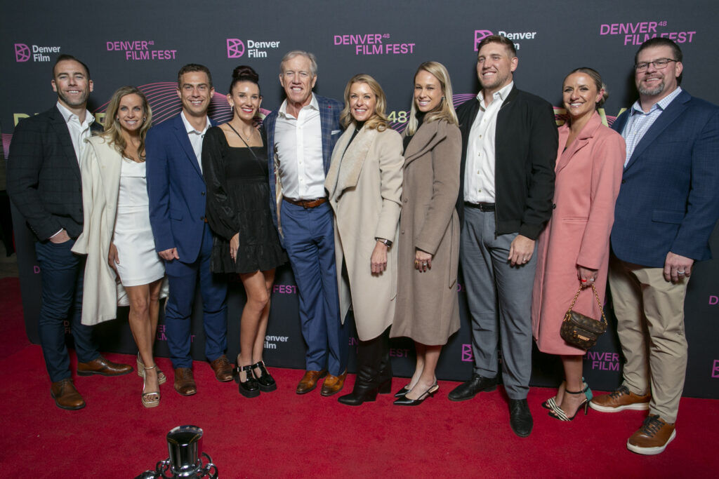 John Elway and his extended family pose on the red carpet before the Denver Film Festival's world-premiere screening of the new Netflix documentary 'Elway' at the Ellie Caulkins Opera House in Denver, Colo. Nov. 8, 2025. (Bear Gutierrez, Special to The Denver Gazette)