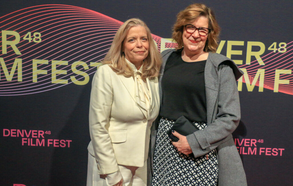 Prominent Colorado actor Kate Gleason, left, and Sylvia Gregory, founder of Sylvia Gregory casting, walk the red carpet on opening night of the Denver Film Festival on Oct. 31, 2025, at the Elie Caulkins Opera House. (John Moore, Denver Gazette)