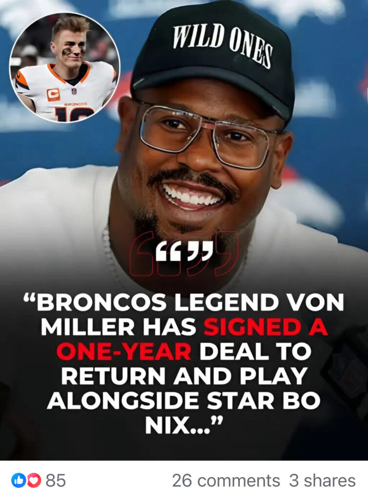 FAKE Facebook post about former Broncos player Von Miller. (Facebook screenshot)