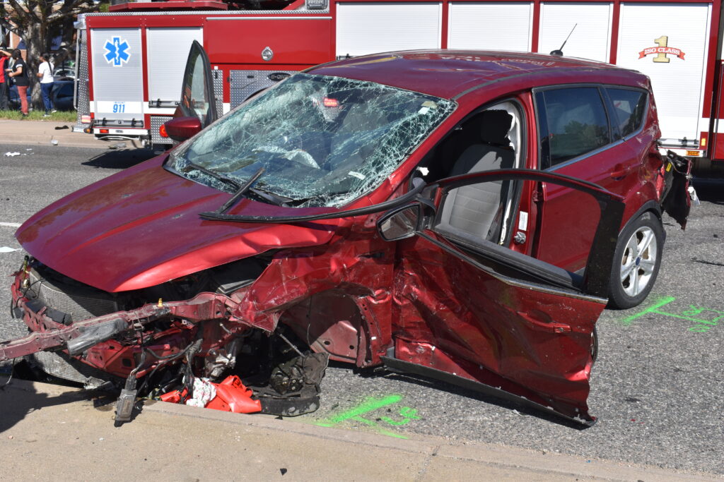 The victim's car following a fatal crash in April 2024. 