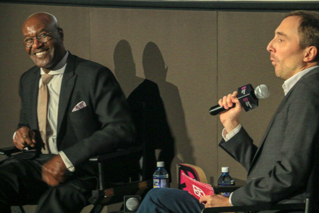 Delroy Lindo, left, speaks with Denver Film Artistic Director Matt Campbell after receiving the festival's Career Achievement Award on Nov. 1, 2025, at the Sie Film Center. (John Moore, Denver Gazette)