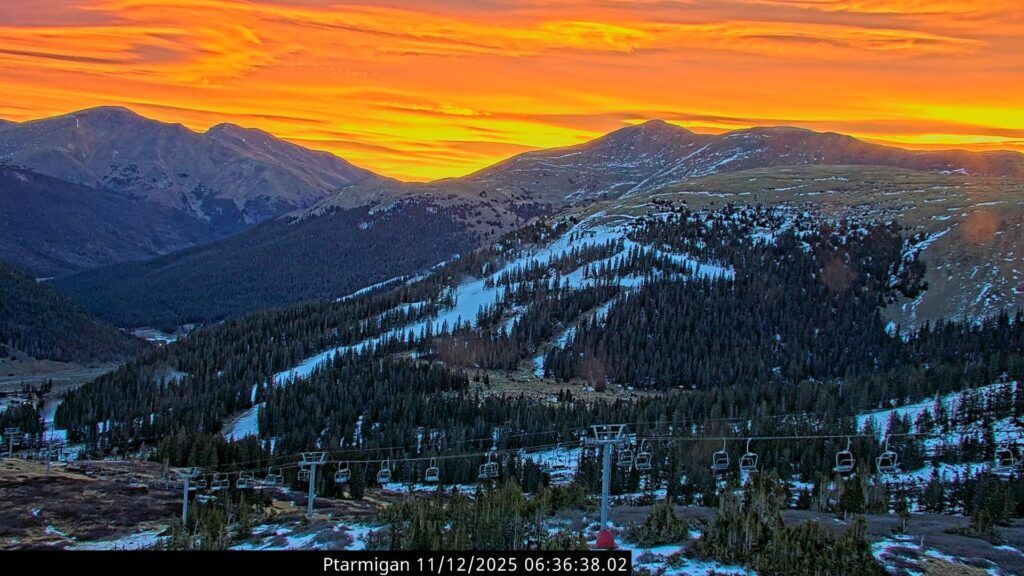 sun rising over loveland ski area