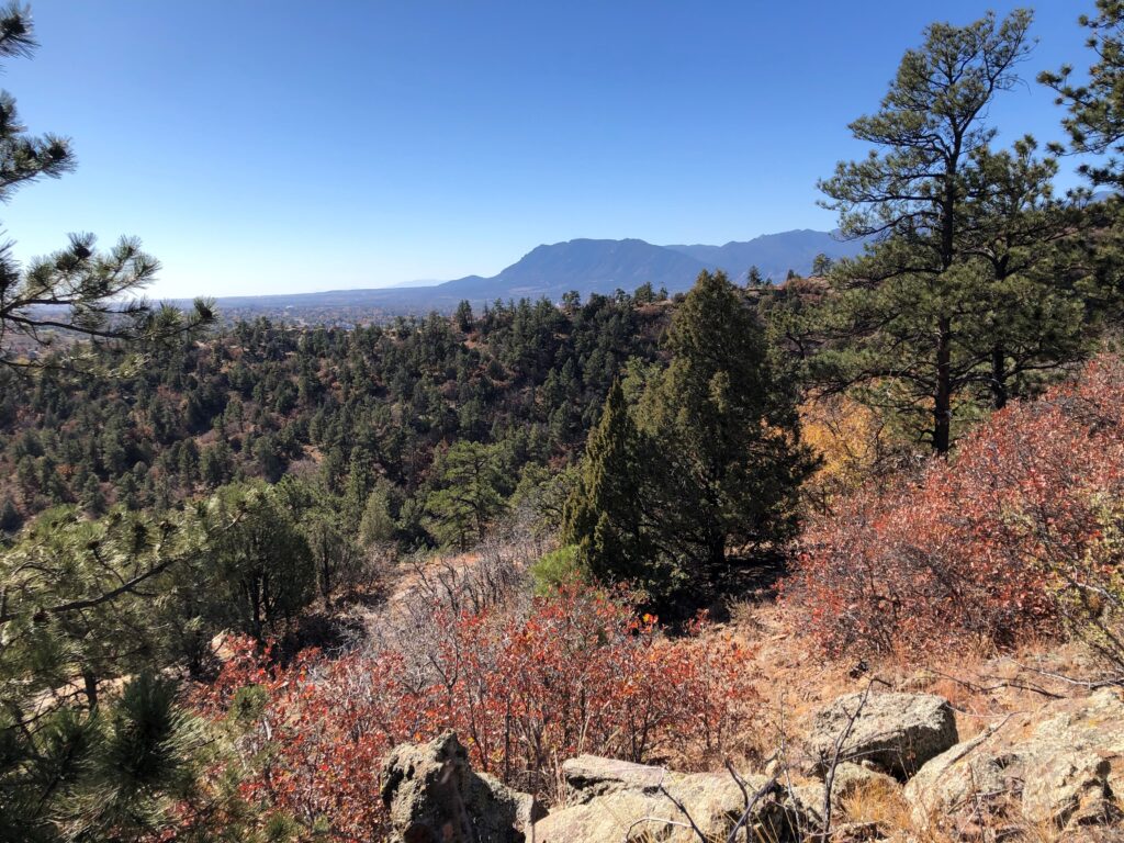View of Cheyenne Mountain from Spine Trail under construction at Austin Bluffs Open Space in Colorado Springs. Photo courtesy City of Colorado Springs