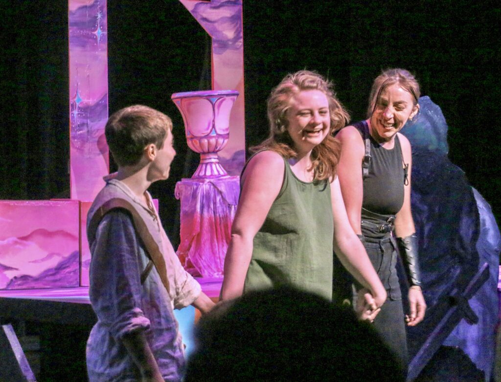 Playwright Olivia Buntaine takes a bow after the Feb. 14 performance of Two-Cent Lion's 'The Tragedy of Medusa' at the People's Building in Aurora. (John Moore, Denver Gazette)