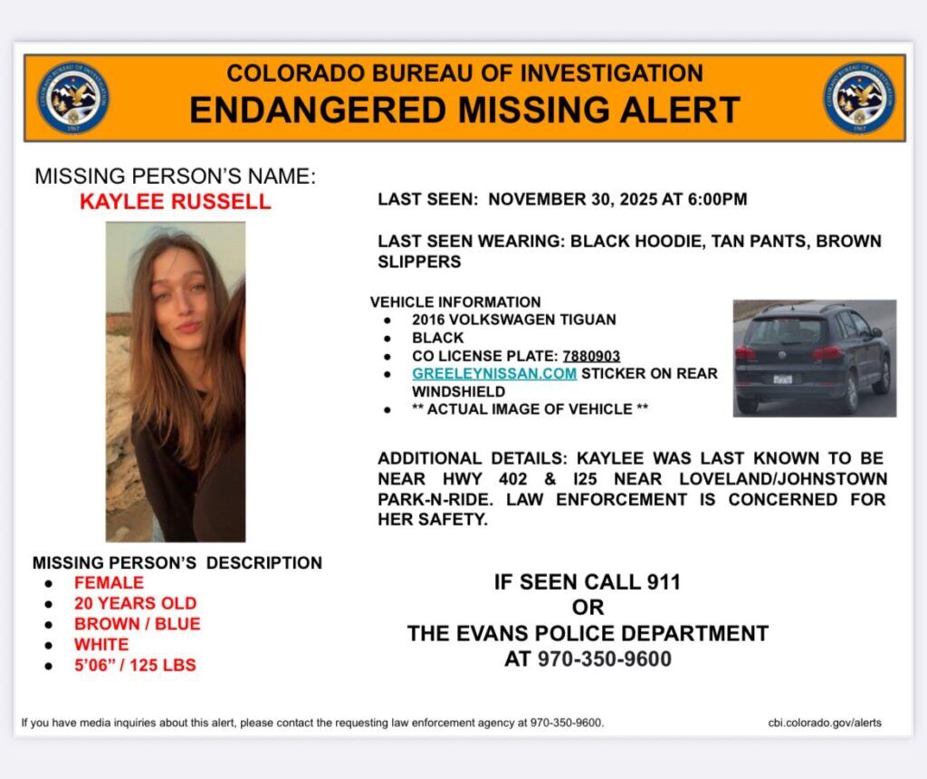 A webpage listing a description of a woman and her last whereabouts