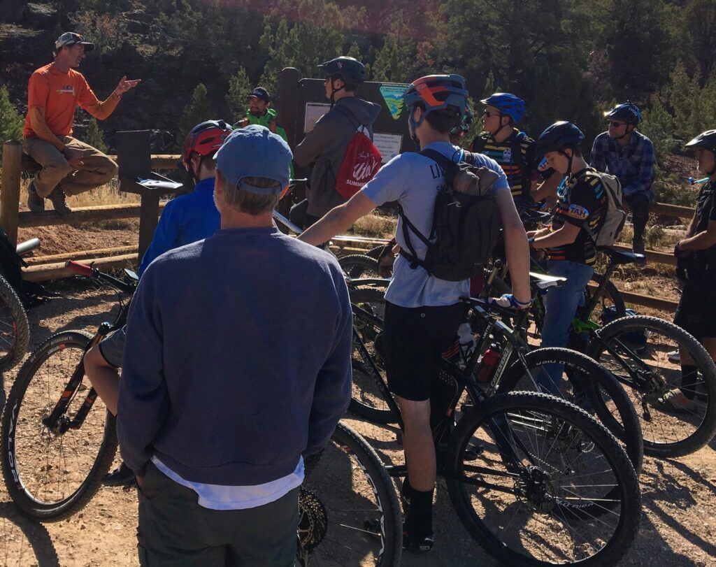 Colorado's Joey Klein has traveled the world educating on trail building and maintenance. Here he is talking to riders in Cedar City, Utah. Photo courtesy Joey Klein