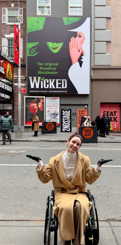 Jenna Bainbridge posed for this photo outside Broadway's 'Wicked' long before she got the call to join the cast in March 2025. (Paul Behrhorst )