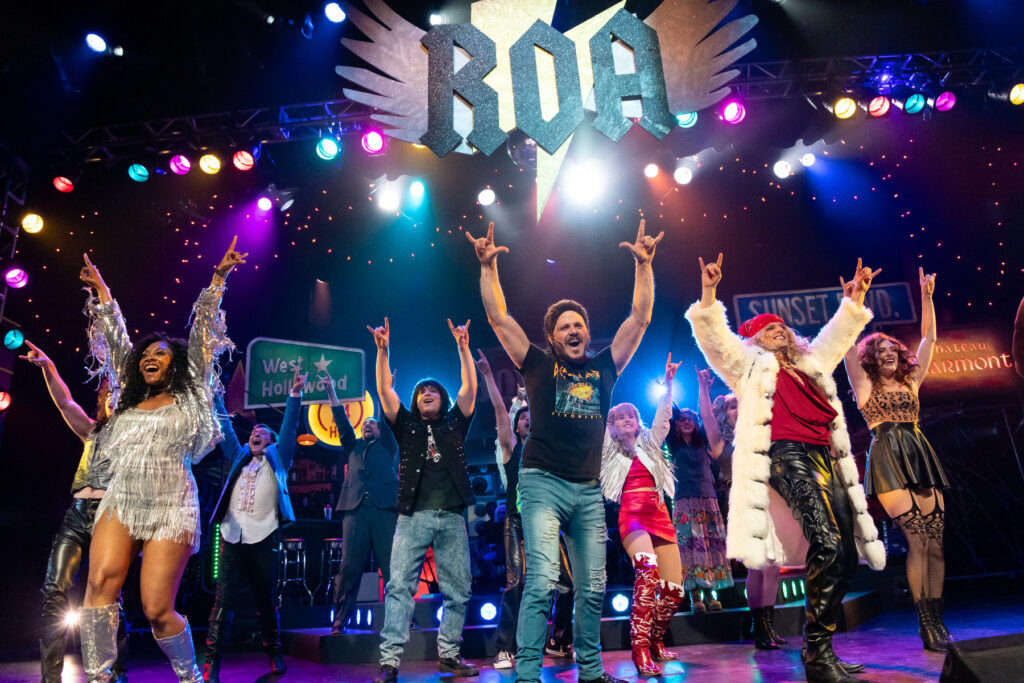 The cast of Veritas Productions' 2025 staging of 'Rock of Ages,' directed by Kelly Van Oosbree at the PACE Center in Parker. (RDG Photography)
