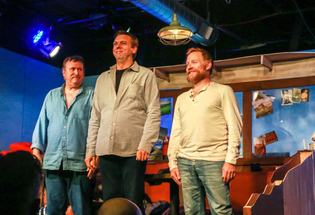 From left: Steve Emily (as Robert Shaw), Matt Radcliffe (as Roy Scheider) and Colin Gregory (as Richard Dreyfuss) in Spring Ensemble Theatre's 2025 staging of 'The Shark is Broken. (John Moore, The Denver Gazette)