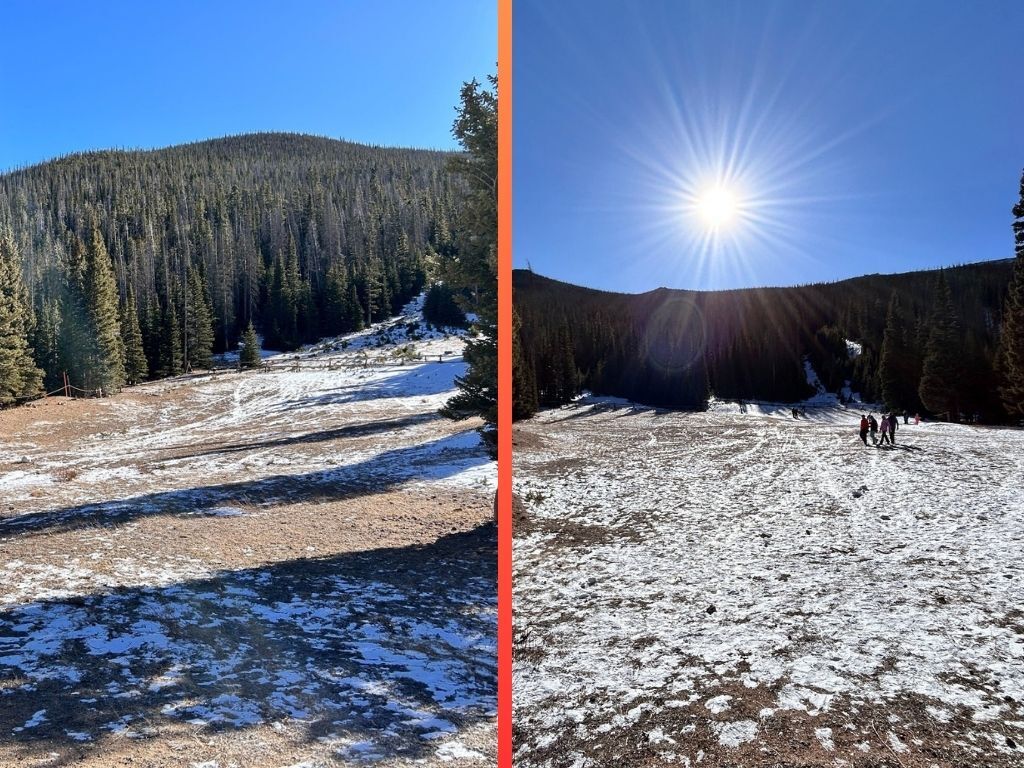 Images of Rocky Mountain National Park’s ski area-turned-sledding hill show how bad snowpack is