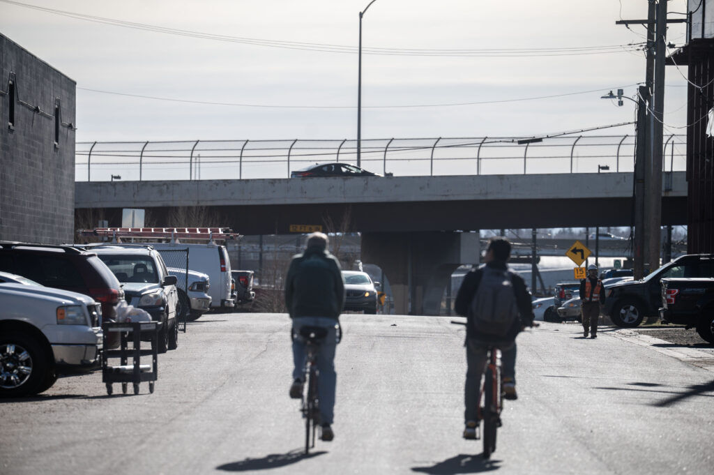 bicyclist on a bridge