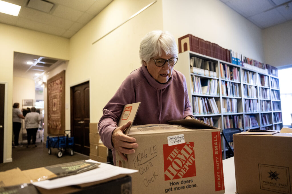 Brenda Breadon volunteers in a back room at the Quilt Museum in Golden on Tuesday, Jan. 6, 2026. (Stephen Swofford, Denver Gazette)