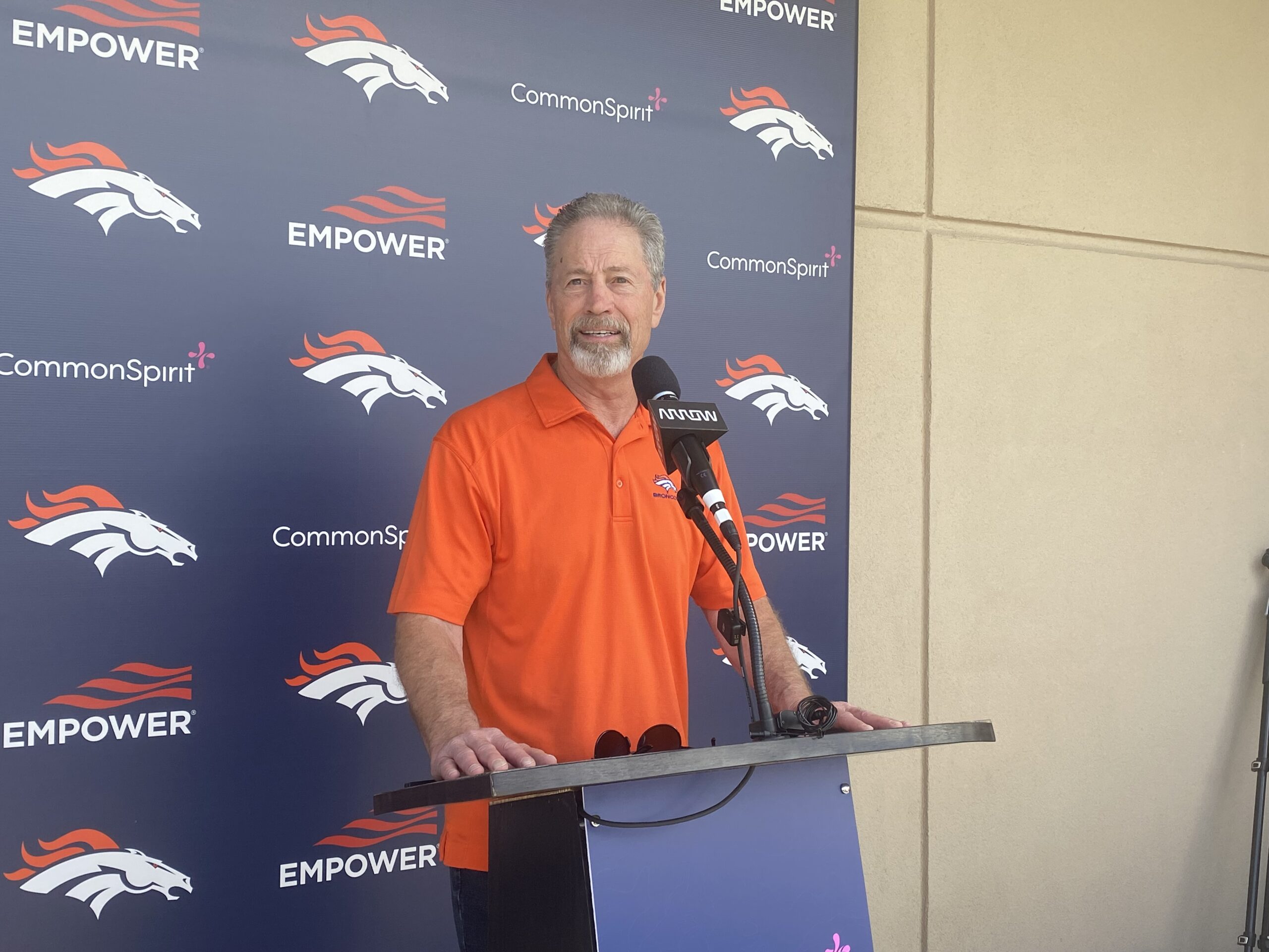 Former Broncos safety Steve Foley talks in May 2024 about being inducted into the Broncos Ring of Fame. (Chris Tomasson/The Denver Gazette) (Chris Tomasson, The Denver Gazette)