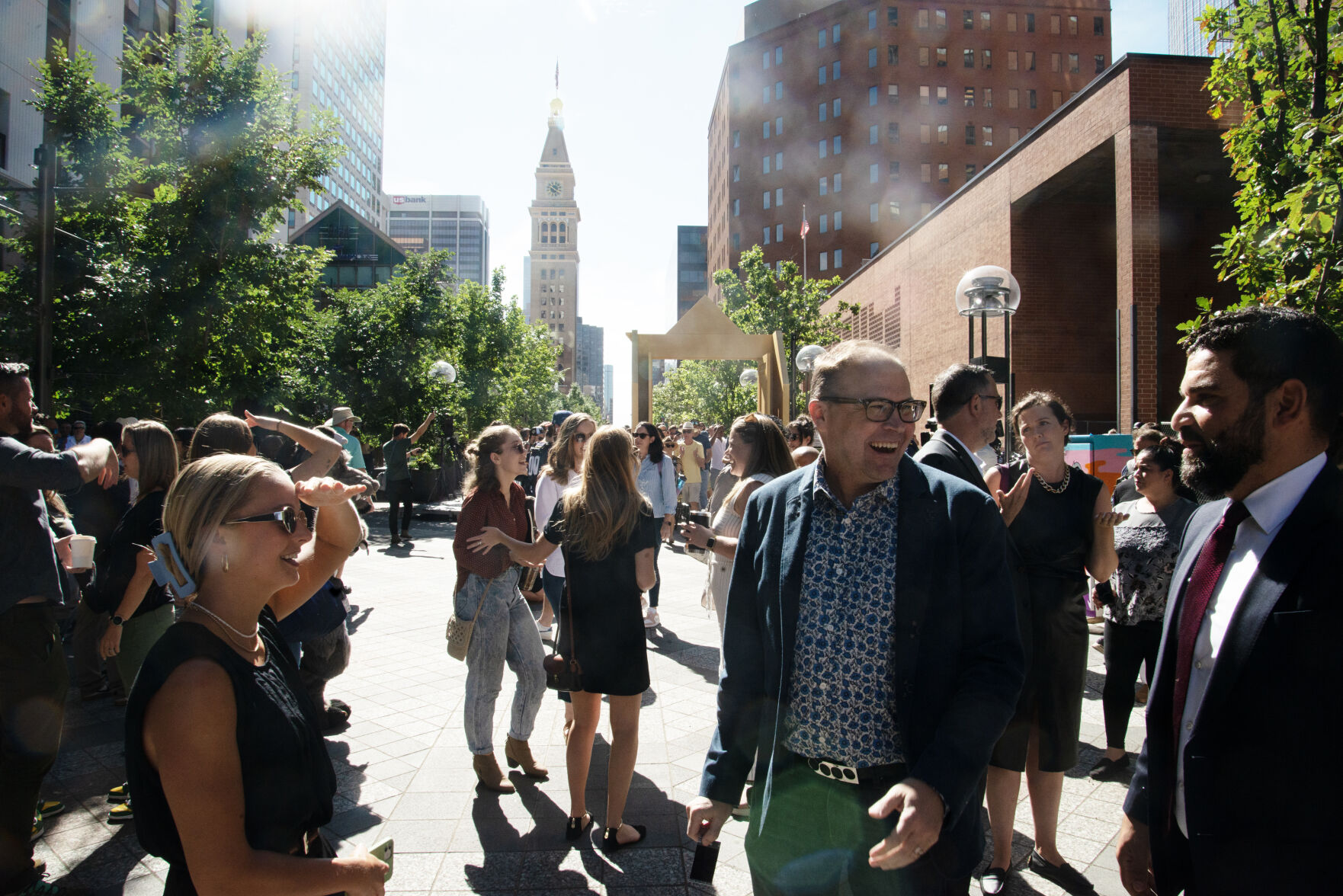 Denver officials hold a celebration to commemorate the reopening of several blocks of 16th Street Mall on Aug. 29. (Tom Hellauer, the Denver Gazette)