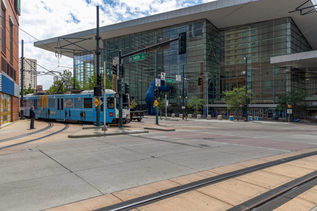 RTD D Line traveling near the Convention Center.