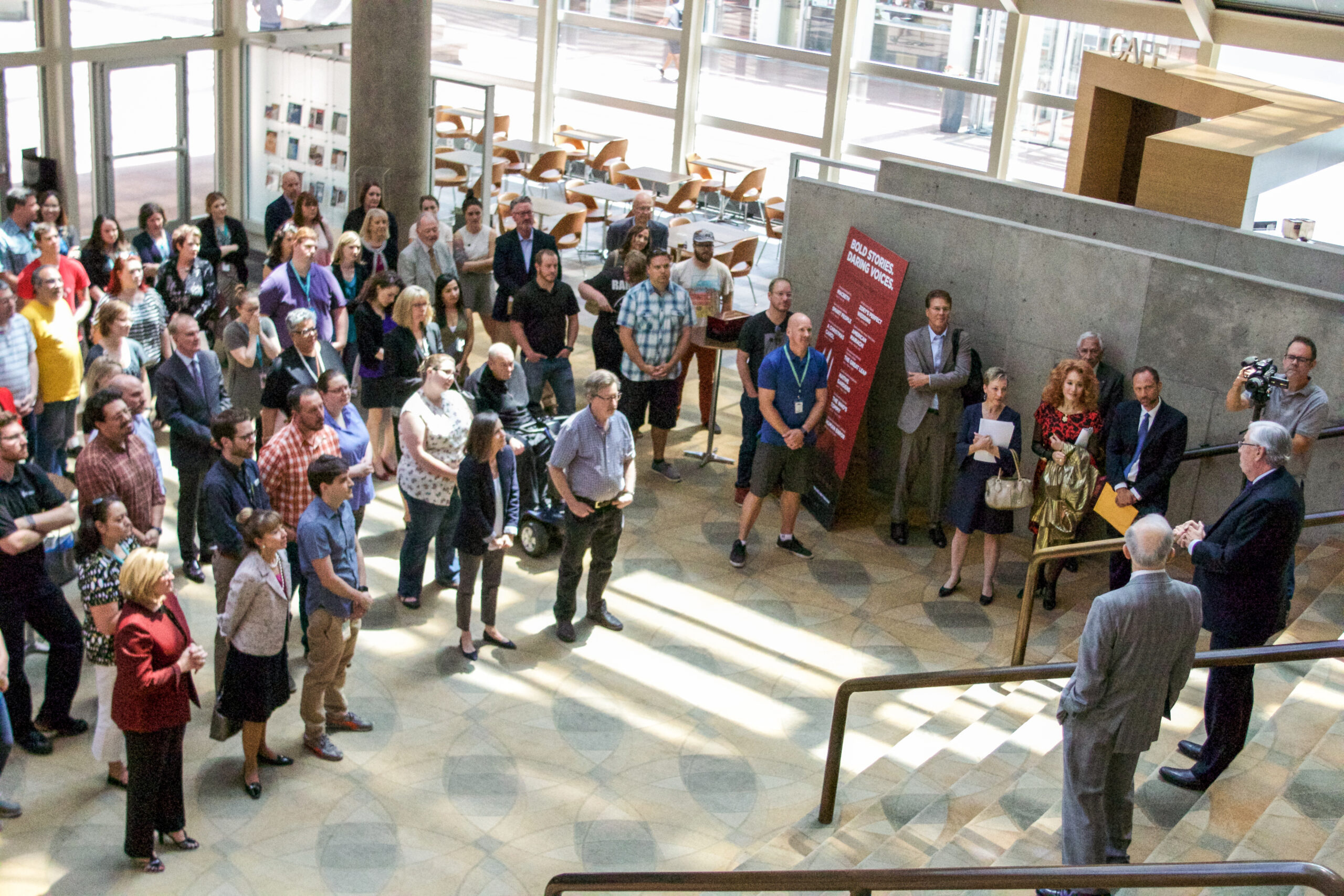 Staff and board from the Denver Center for the Performing Arts gathered in 2017 to mark Daniel L. Ritchie's last day at the DCPA. (John Moore/Denver Gazette)