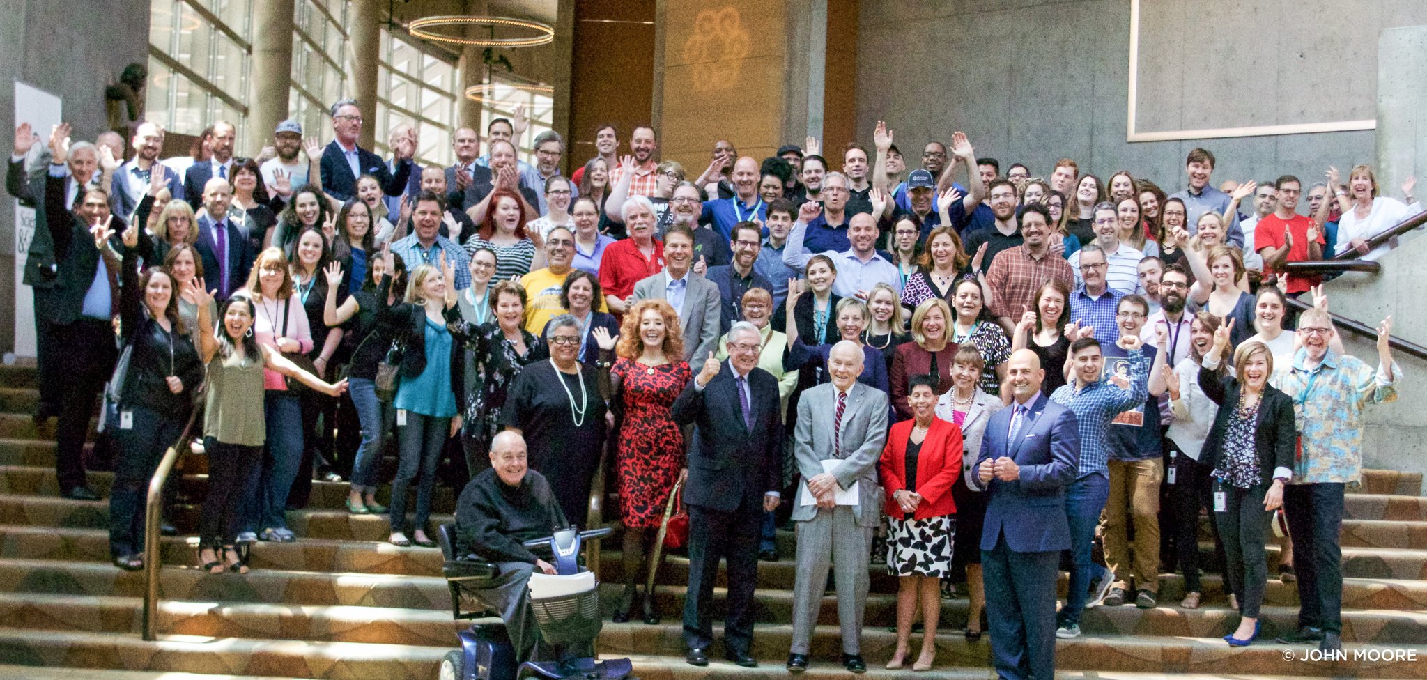 Staff and board from the Denver Center for the Performing Arts gathered in 2017 to mark Daniel L. Ritchie's last day at the DCPA. (John Moore/Denver Gazette)