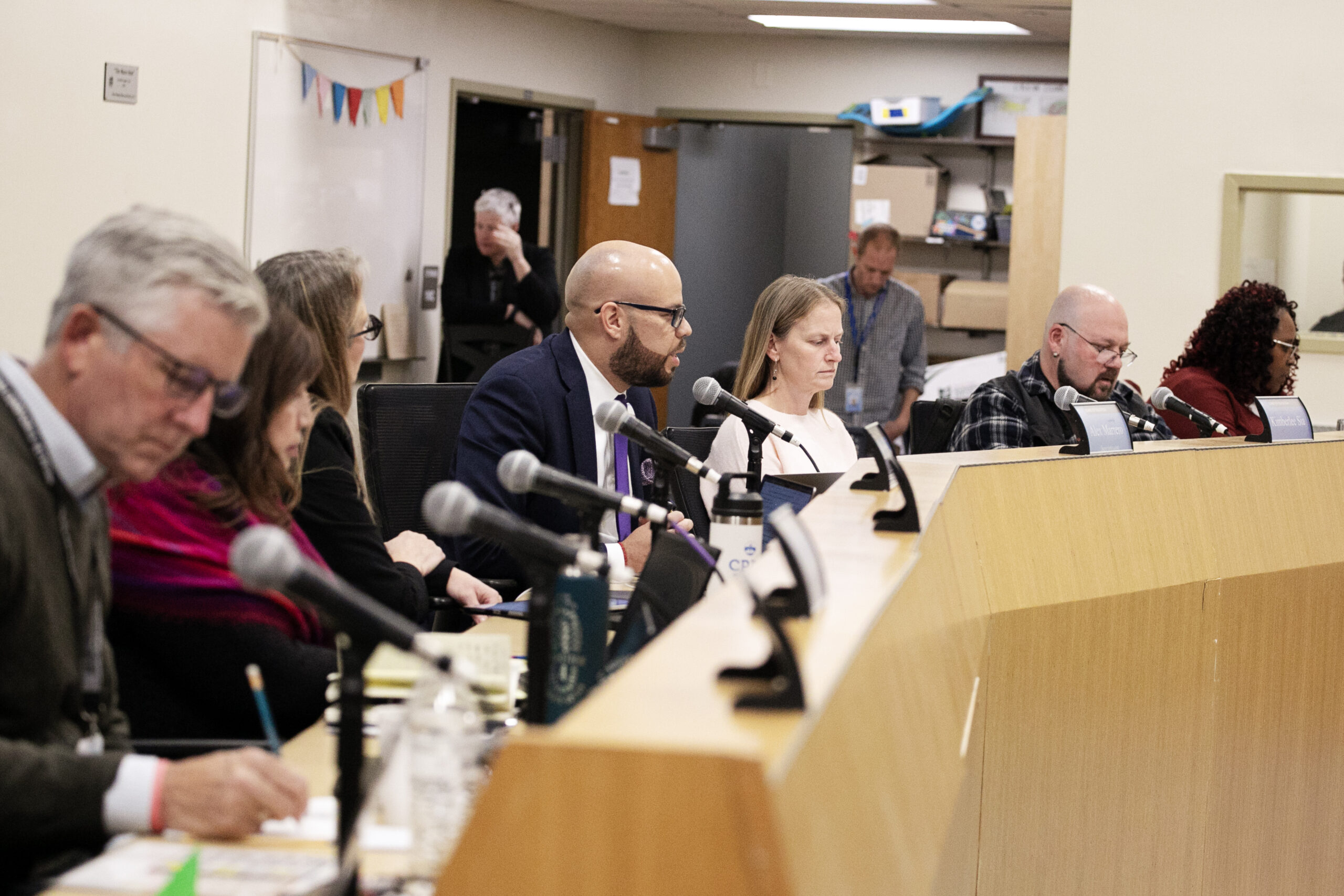 The Denver Public Schools Board of Education announces schools recommended for closure due declining enrollment and other factors during a board meeting at the Emily Griffifth Campus on Thursday, Nov. 7, 2024. (Tom Hellauer
tom.hellauer@denvergazette.com)