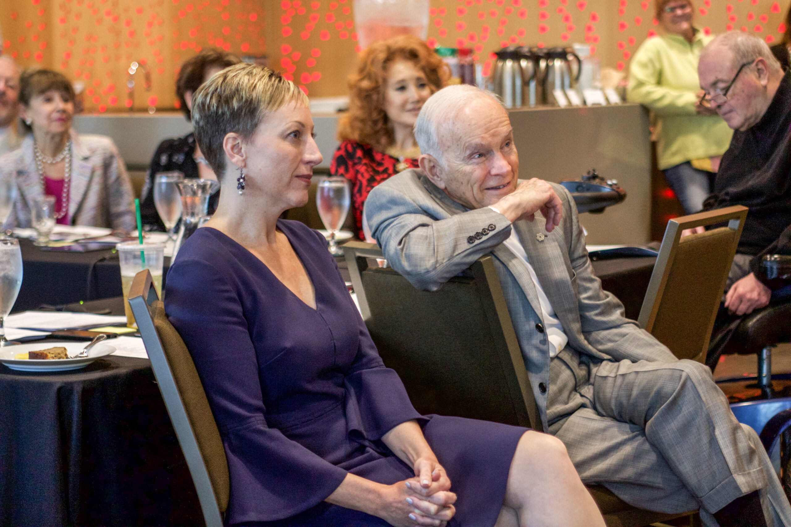 Daniel L. Ritchie's last board meeting with the Denver Center for the Performing Arts in 2017. He's with his CEO successor, Janice L. Sinden. (John Moore/Denver Gazette)