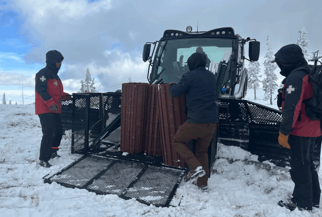 Rolling out fences for snow farming at Monarch Mountain. Photo courtesy Monarch Mountain
