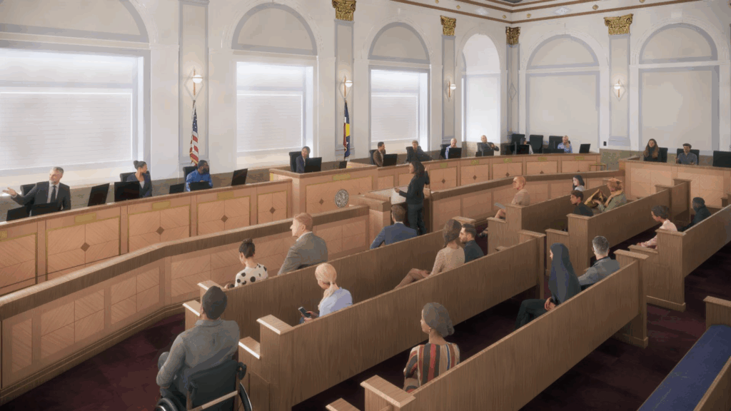 artist drawing of denver city council chambers
