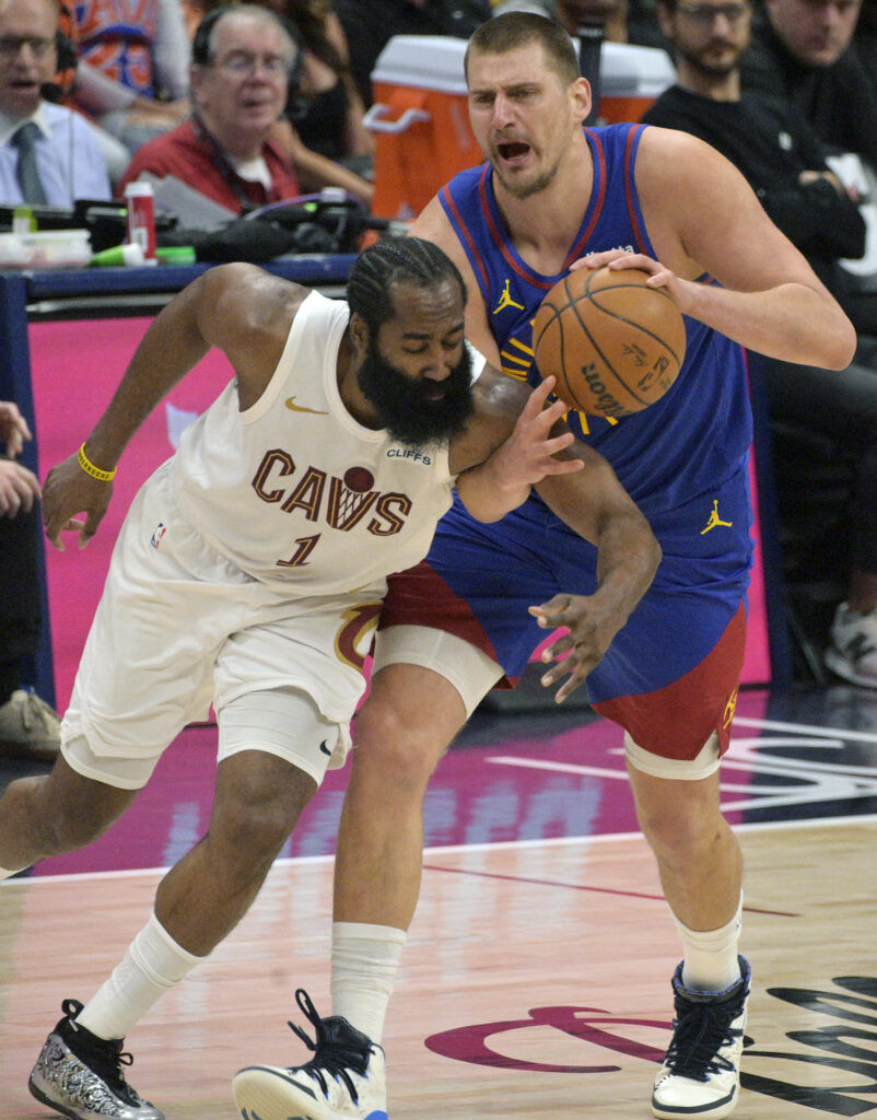 Denver Nuggets center Nikola Jokic and Cleveland Cavaliers guard James Harden