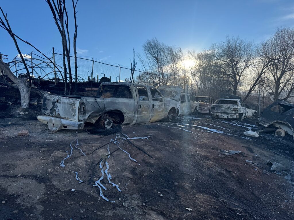 A photo of a burned car