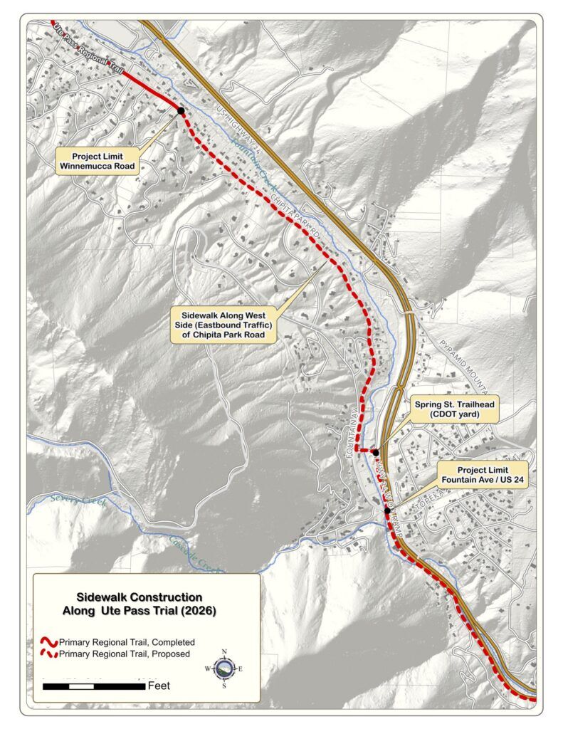 Map showing the next segment of the Ute Pass Regional Trail, starting around the intersection of U.S. 24 and Fountain Avenue in Cascade and continuing up Chipeta Park Road. Courtesy photo