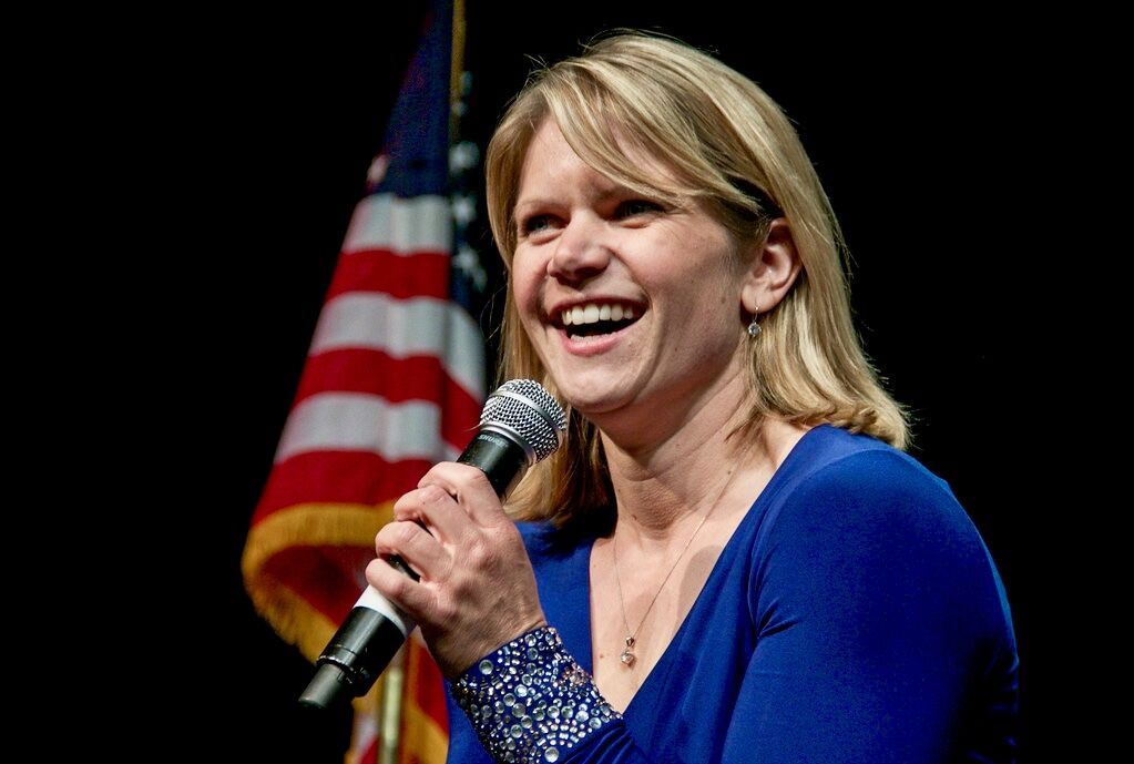 Regan Linton accepts the 2017 Spirit of Craig (Rehabilitation Hospital) Award. (Photo by John Moore)