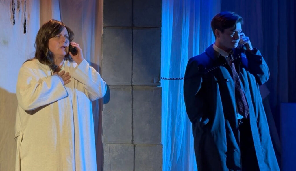 Andrew Uhlenhopp and Casey Board in rehearsal for Vintage Theatre's 2026 staging of 'Angels in America,' which it last staged in 2010. (Meghan Ralph)