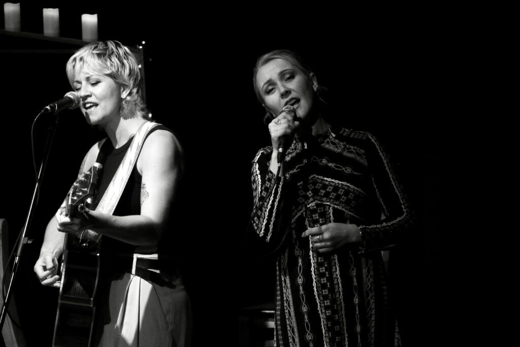 Christine Alice (right) hosts and performs in 'The Listening Room' monthly music series at the Bas Bleu Theatre in Fort Collins. (John Moore/The Denver Gazette)