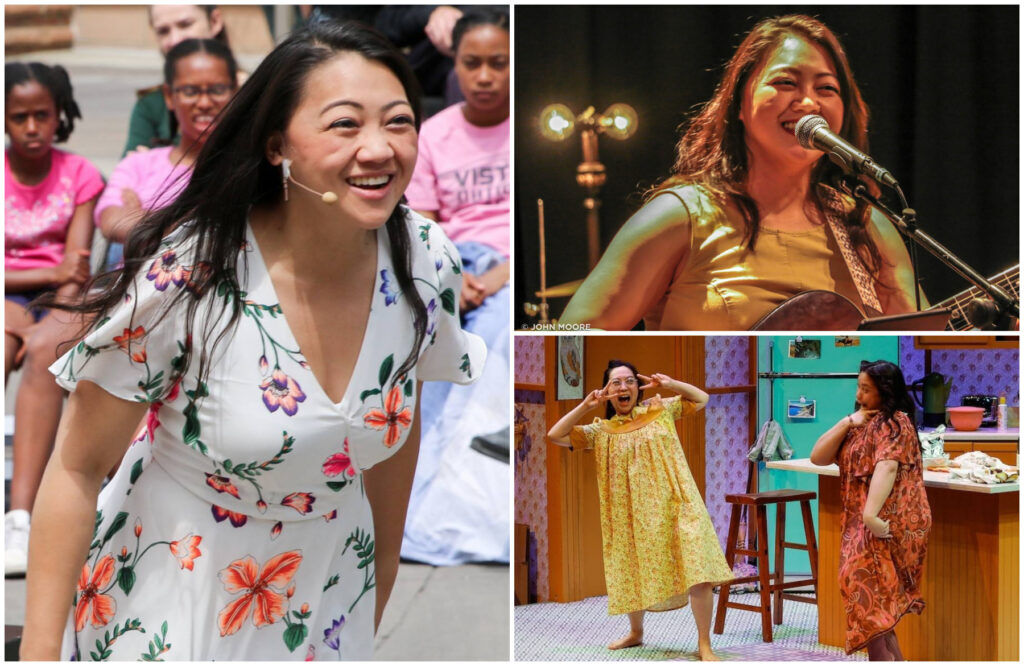 From top left: Jenna Moll Reyes as Juliet in Denver Center Education's' Shakespeare in the Parking Lot' production of 'Romeo and Juliet' in 2018; singing as part of a band called Weird House Sounds in concert in 20233; and a shot from a play called 'The Heart Sellers,' directed by Moll Reyes last year for TheatreWorks in Colorado Springs. Pictured are Kyung "Cecillia" Kim, left, and Dri Hernáez (John Moore and Isaiah Downing)