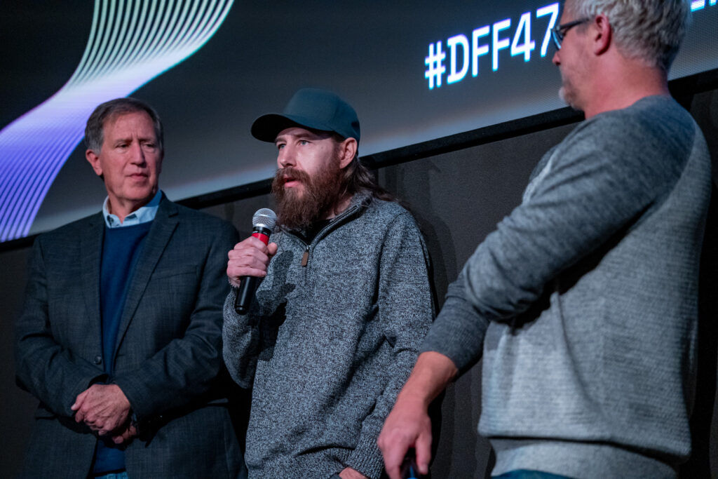 Jeff Gipe speaks after the screening of his Rocky Flats documentary at the 2024 Denver Film Festival at the Sie Film Center. (Beau Ngu/Denver Film)