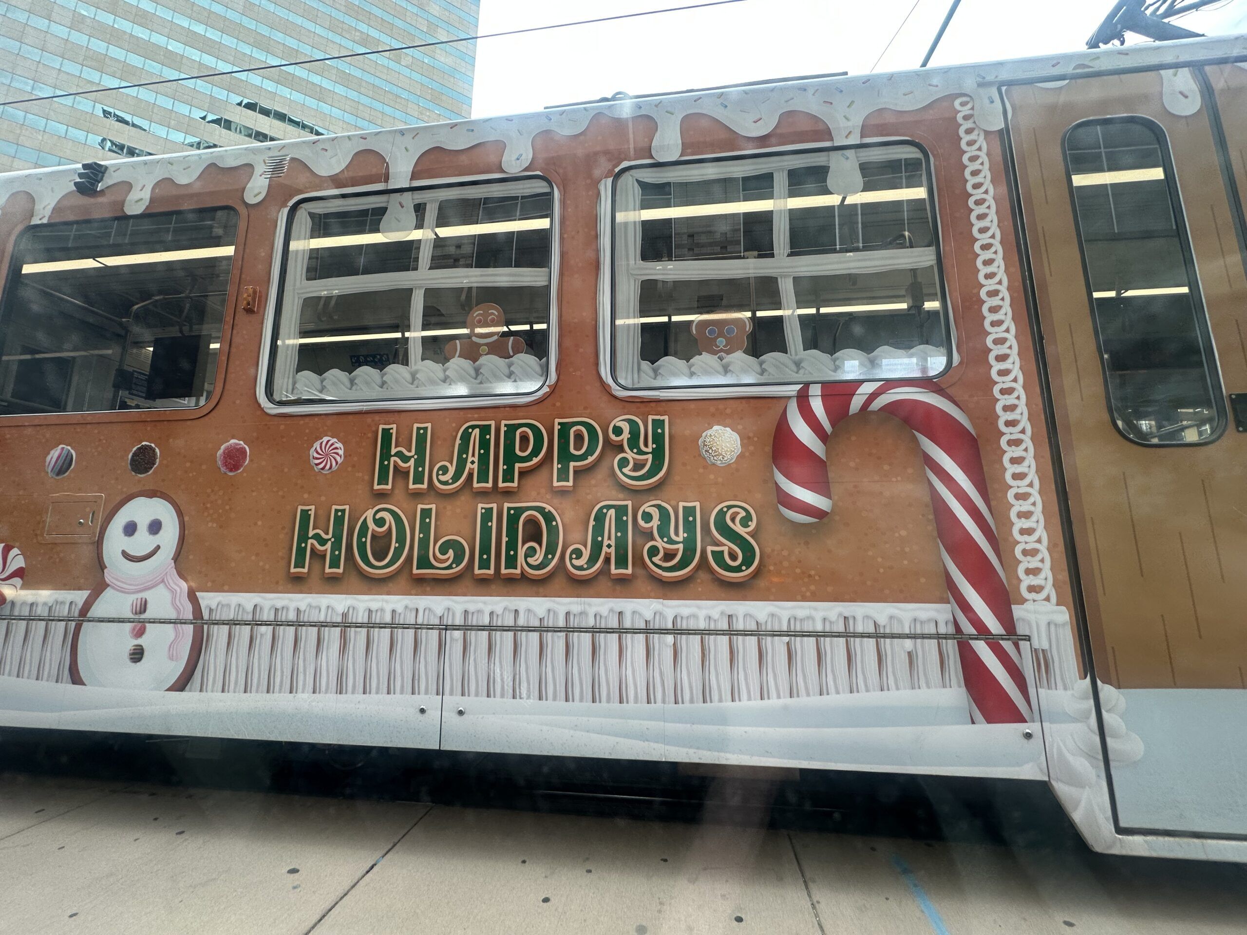 RTD wrapped its trains in gingerbread for the holidays. They’re still rolling in April.
