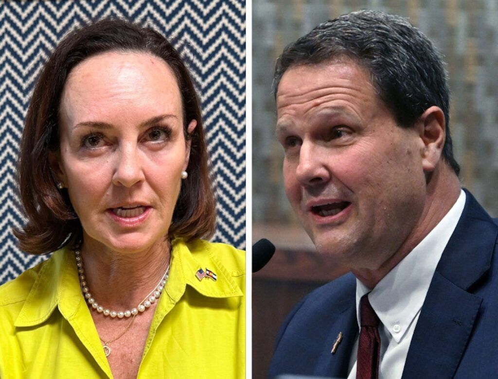 Democrat Jessica Killin, left, and Republican U.S. Rep. Jeff Crank are pictured. Killin is challenging Crank in Colorado's 5th Congressional District. (Colorado Politics file photos)