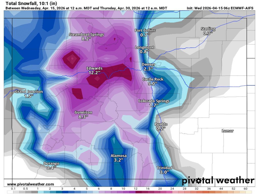 Three more waves of April snow possible after 10-plus inches hits some Colorado peaks