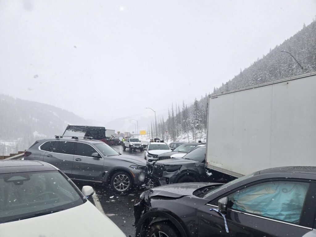 A photo of vehicles in a crash