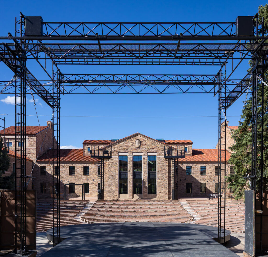 A look at the renovated Mary Rippon Outdoor Theatre from stage on the CU Boulder campus. (Jennifer Koskinen)