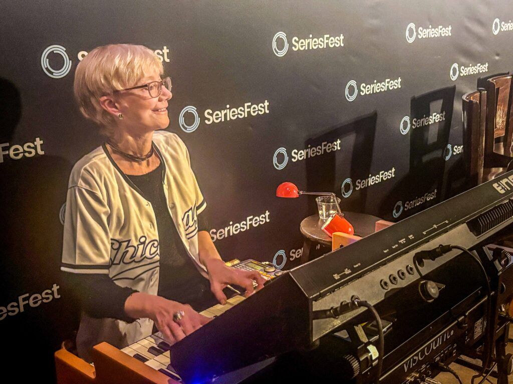 Organist Nancy Faust at a SeriesFest screening of 'My Father, Diick Allen,' at the Sie FilmCenter on May 9, 2026. (John Moore/Denver Gazette)