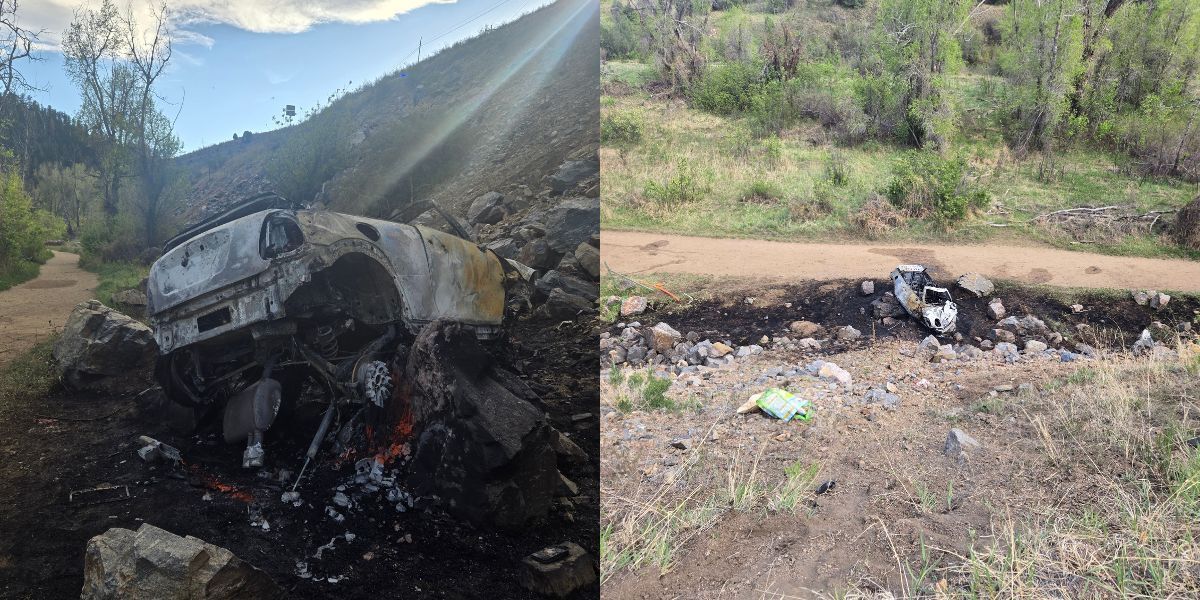 Mini Cooper engulfed in flames after crash near entrance to popular Colorado park