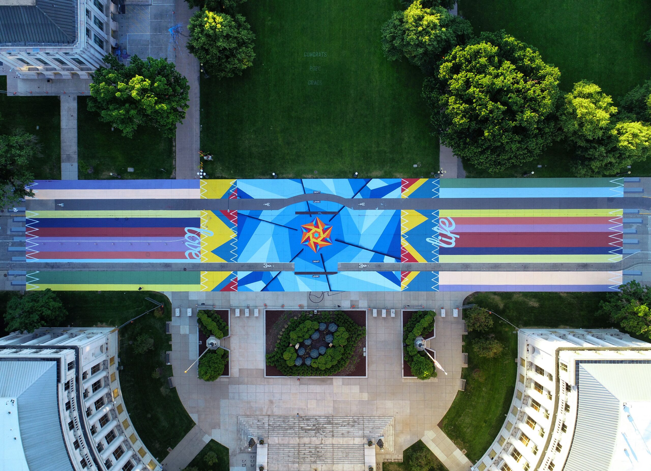 Artist Pat Milbery's mural in front of Denver's City and County Building